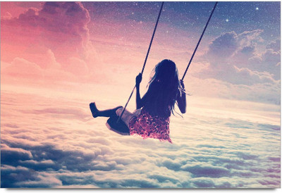 75% OFF on Amy Girl Swinging on a Swing in Heaven with Multicolour Sky 3D Poster