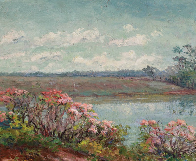 25% OFF on Print of Landscape with Pink Blossoms Canvas Art