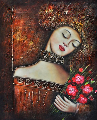 81% OFF on Mesleep Lady & Rose Canvas Pianting Without Frame Canvas Art