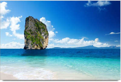 34% OFF on Amy Sea Beauty with a Huge Mountain Standing in Between The Sea with Clear Sky 3D Poster