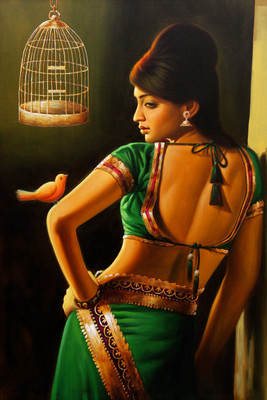 49% OFF on Oshi - Woman with the Bird Paper Print