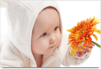 53% OFF on Cute Baby with a Flower Laminated Poster Paper Print