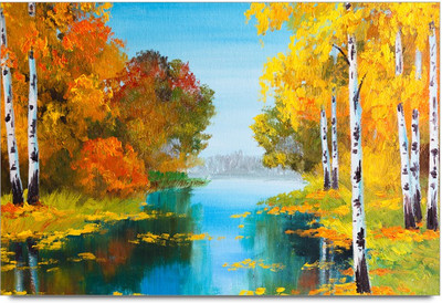 34% OFF on Amy Beautiful Painting of Nature with Lake in Mid and Trees on Both Sides 3D Poster