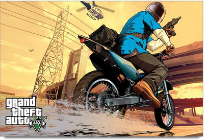 53% OFF on Grand Theft Auto Five Biker Laminated Poster Paper Print
