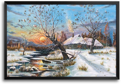 46% OFF on Winter Snowfall Painting Laminated Framed Paper Print