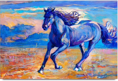 53% OFF on Blue Horse Running Brush Paint Laminated Poster Paper Print