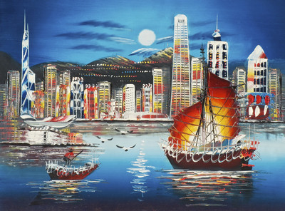 44% OFF on Handmade Oil Painting On - Hongkong Night By ArtSingh (12x16 inch) Canvas Art