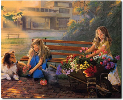 63% OFF on Stybuzz Flower Selling Girls Painting Canvas Art