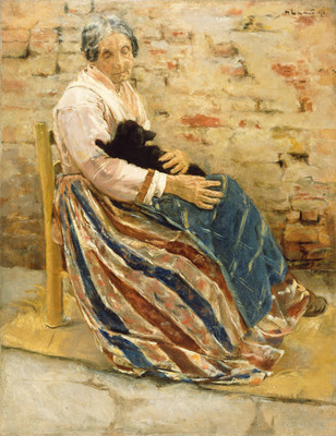 14% OFF on An Old Woman With Cat By Max Liebermann German Fine Art Print