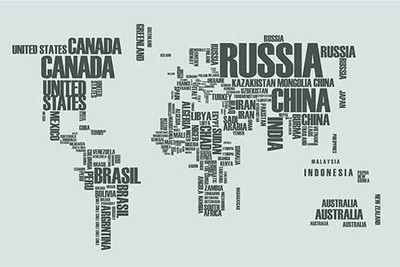 Typographic World Map- Grey Fine Art Print