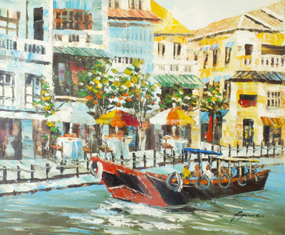 27% OFF on Handmade Oil Painting On Canvas - Venetian Visitors By ArtSIngh (26 x 24 inch) Canvas Art
