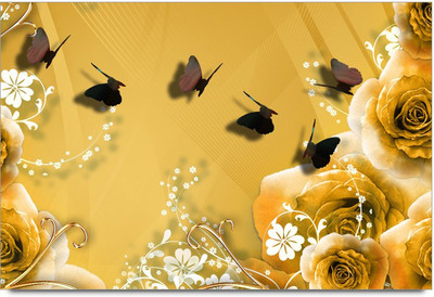75% OFF on Amy Butterfly Flying Near Vintage Gold Roses 3D Poster