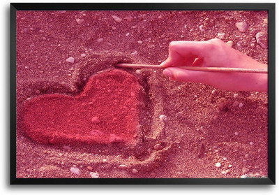 46% OFF on Heart Design on Sand Laminated Framed Paper Print