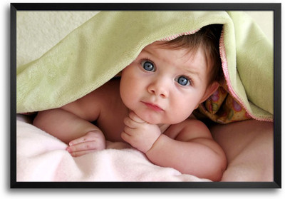 46% OFF on Cute Baby Boy under blanket Laminated Framed Paper Print