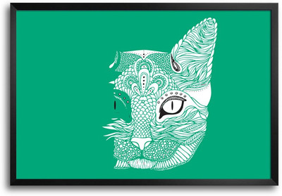 46% OFF on Half Faced Cat Illustration Laminated Framed Paper Print