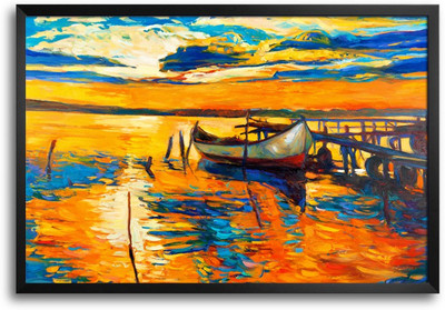 46% OFF on Boat in Lake Painting Laminated Framed Paper Print