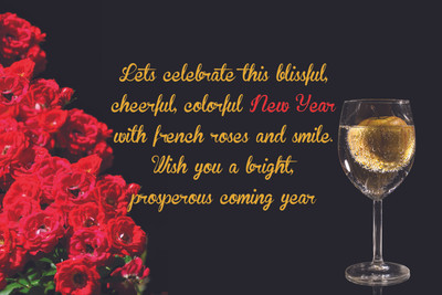 16% OFF on New Year Poster with French Roses and Glass of Wine Paper Print