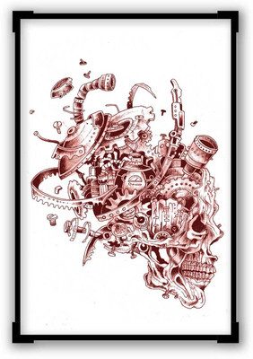 30% OFF on Mechanical Skull Line Art Sketch Matte Laminated Framed Poster Paper Print