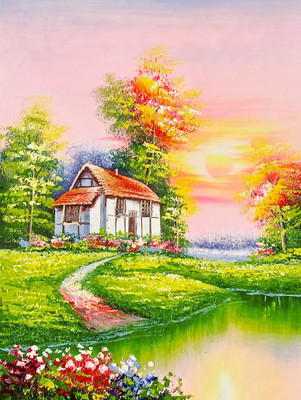 44% OFF on Handmade Oil Painting On Canvas - Sunset Country Canvas Art