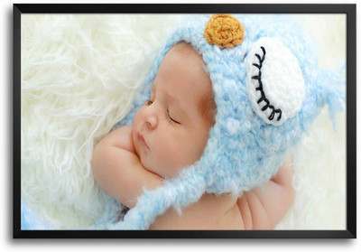 46% OFF on Cute Baby Sleeping Woolen Cap Laminated Framed Paper Print