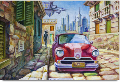 75% OFF on Amy Designer Graphical Caroon Appearance of a City with Vintage Car 3D Poster