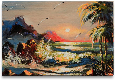 43% OFF on Sea Landscape with Palm Trees and Seagulls Canvas Art