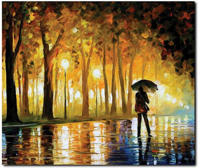 69% OFF on Stybuzz Walk In Rain Yellow Frameless Canvas Art