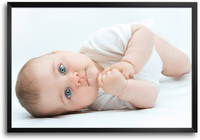 46% OFF on Baby with Blue Eyes Laminated Framed Paper Print