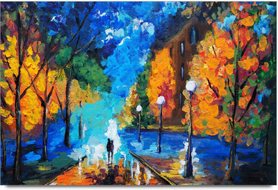 53% OFF on Couple on Road Canvas Painting Laminated Poster Paper Print