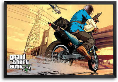 46% OFF on Grand Theft Auto Five Biker Laminated Framed Paper Print