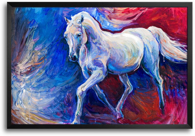 46% OFF on White Horse Brush Painting Laminated Framed Paper Print