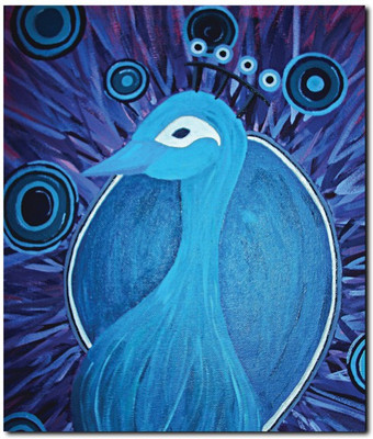 69% OFF on Stybuzz Peacock Painting Blue Frameless Canvas Art
