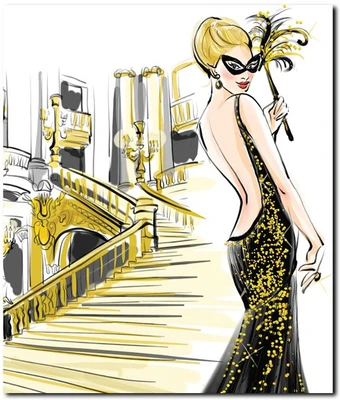 69% OFF on Stybuzz Girl With A Mask Frameless Canvas Art