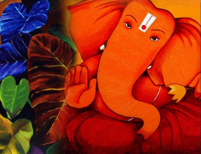 79% OFF on Painting Without Frame - Ganesha With Leaf Canvas Art