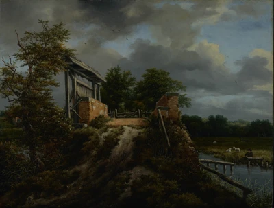 14% OFF on Bridge With A Sluice By Jacob Van Ruisdael Dutch Fine Art Print
