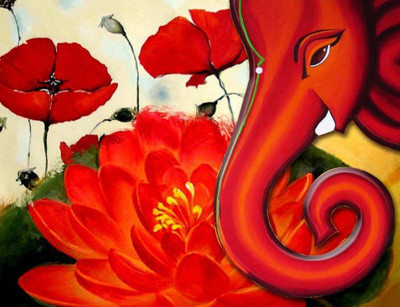79% OFF on Painting Without Frame - Ganesha With Flower Canvas Art