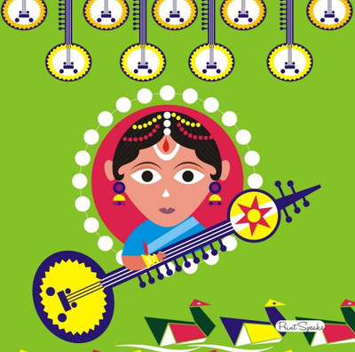 Saraswati Without Frame 18x18 Canvas Art