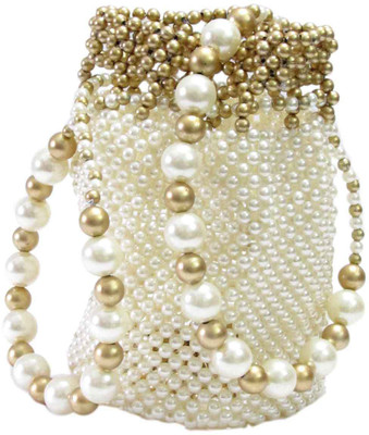 Laviva Marvelous Golden & White Beads Crafted Potli Bag Potli White