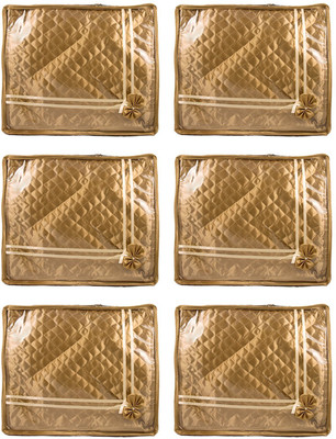 Annapurna Sales Golden Small Satin Saree Cover - Set Of 6 Pcs. Pouch Golden