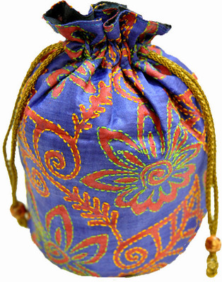 The India Craft House Kutch Emboidered Potli Blue