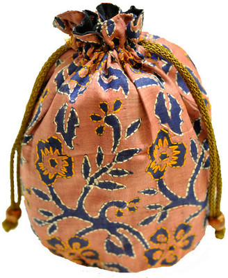 The India Craft House Kutch Emboidered Potli Blue, Pink