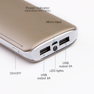 UIMI U8 Power Bank with Torch External Battery Pack With LED Torch 15600 mAh (Gold) 
