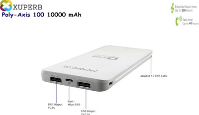 Xuperb Polymer-Slim-Poly-Axis-100-White Power Bank 10000 mAh (White) 