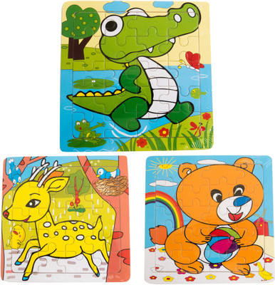 53% OFF on The Souq Animal Block Board Puzzle Set Gift For Kids (Set of 3): Alligator Deer Fox