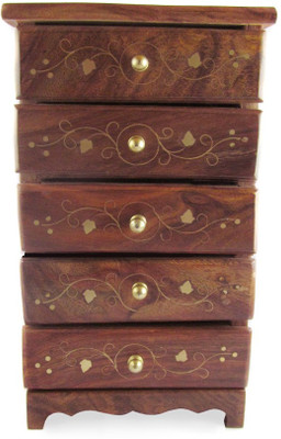 21% OFF on Pindia Beautiful Solid Medium Size Wooden Cabinet With Fancy Work Wooden, Brass Wall Shelf Number of Shelves - 5, Brown, Gold