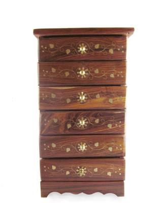 33% OFF on Pindia Beautiful Solid Big Size Wooden Cabinet With Fancy Work Wooden, Brass Wall Shelf Number of Shelves - 6, Brown, Gold