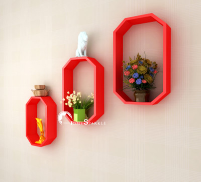 68% OFF on Home Sparkle Octagon Shaped Wooden Wall Shelf Number of Shelves - 3, Red