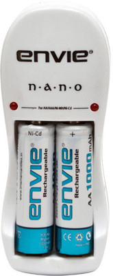 Envie N.A.N.O. Charger + 2 x AA 1000 mAh Ni-Cd Rechargeable Ni-Cd Battery