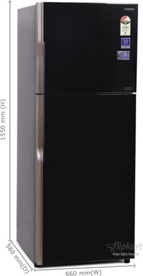 Hitachi 382 L Frost Free Double Door Refrigerator (R-VG400PND3- (GBK), Glass Black) 