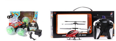Madink Combo Of Remote Control Stunt Car & Vmax HX713 Helicopter (Red)